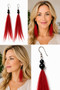 Red Feather Earrings Four inch with Black Onyx Beads | Festival, Gothic & Western Style