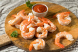 Shrimp on a circular wood block