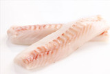 Two cod loins on a white background