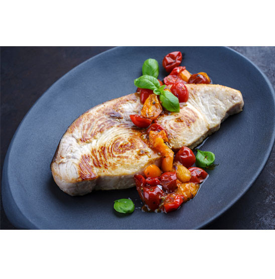 cooked Swordfish Steak with tomatoes