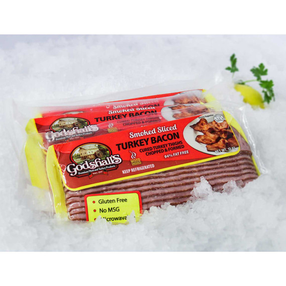 2 packages of Godshall's 4 pack Turkey Bacon on ice