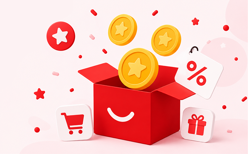 Rewards illustration with coins and gift box