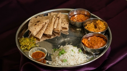 indian roti and sides on platter