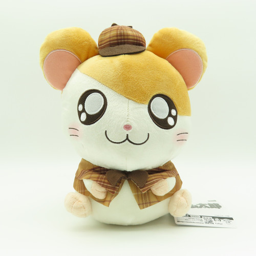 Hamtaro Detective Costume BIG Plush toy by FuRyu showing front view face, hat, and plaid cape.