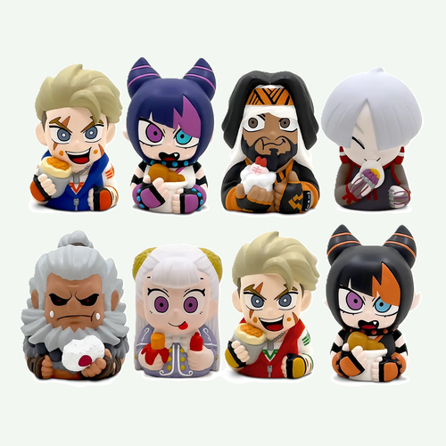 Capcom Figure Builder Street Fighter 6 Finger Puppet Figures Vol 1 lineup collection including Luke, Juri, Rashid, A.K.I., Akuma, and Ingrid mini chibi snacking figurines.