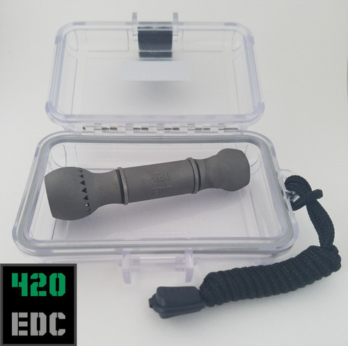 Beadblast 420EDC TiChillum in clear case.  Raw beadblast finish. Beadblast 420EDC TiChillum in clear case.  Raw beadblast finish.