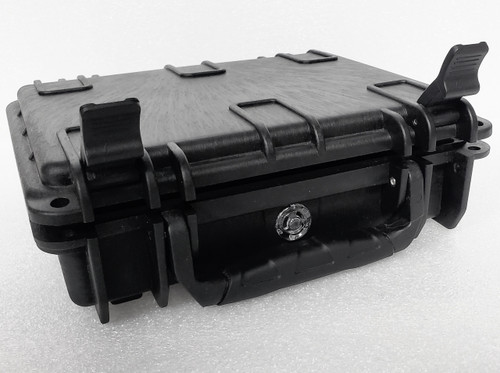 Black StashBox front and topside unlocked on white background.