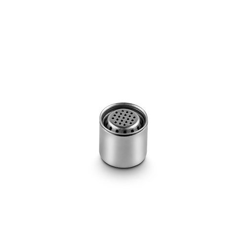Better view of the changed cap for the Version 2 Dosing Capsule from TopGreen for the XLux Roffu and XMax V3 Pro standing on end on white background.