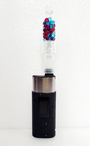 Pirl Pill BotL 14mm Joint  deployed in an Onyx Grey XLux Roffu via Silicone Glass Mouthpiece/WPA attachment on white background