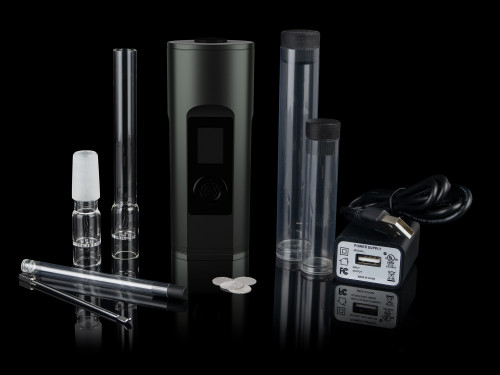 What's included with the Arizer Solo II MAX?  See this photo for what comes in the box from Arizer on black background.