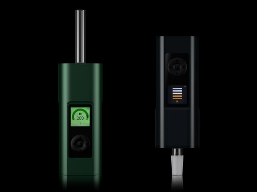 Sea of Green Arizer Solo III v2.0 on left with 90mm Aroma Tube deployed with inverted Intergalactic unit on the right inverted with Frosted Aroma Tube deployed