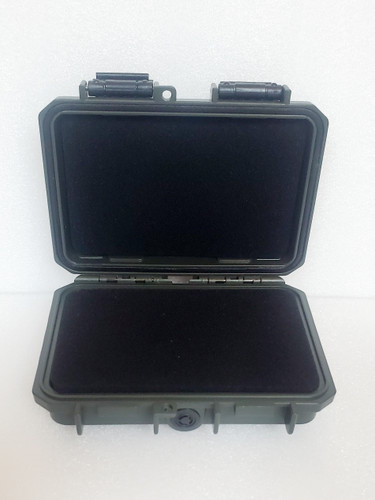 Stash-XS1 open in OD Green  with foam internals on white background