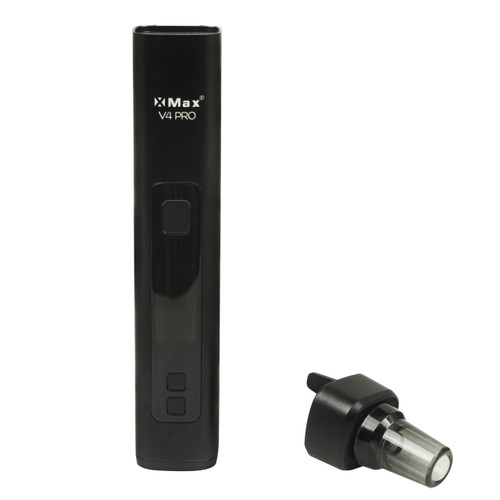 XMax V4 Pro powered off face forward with glass mouthpiece to the right on white background