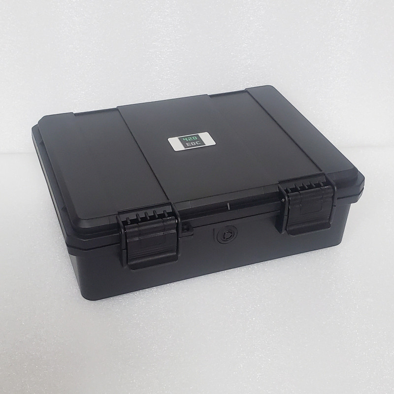 Stash-XL2 closed in Black ABS plastic with 420EDC logo on white background