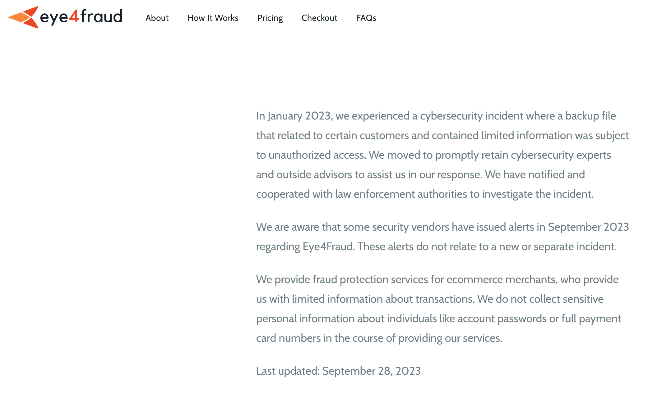 Eye4Fraud Incident Notice of Data Breach 420EDC