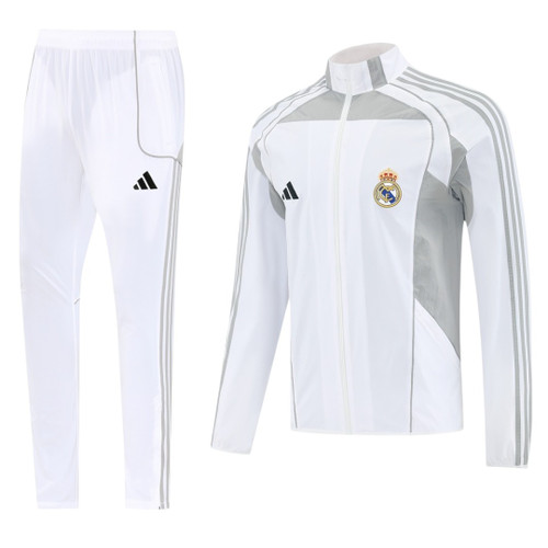 Real Madrid 25/26 Men's White Long Zip Windbreaker