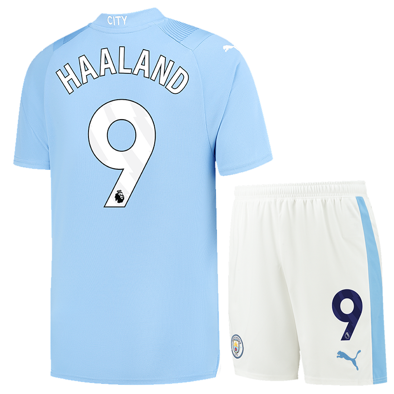 HAALAND #9 Manchester City 23/24 Kid's Home Shirt and Shorts - PL Font