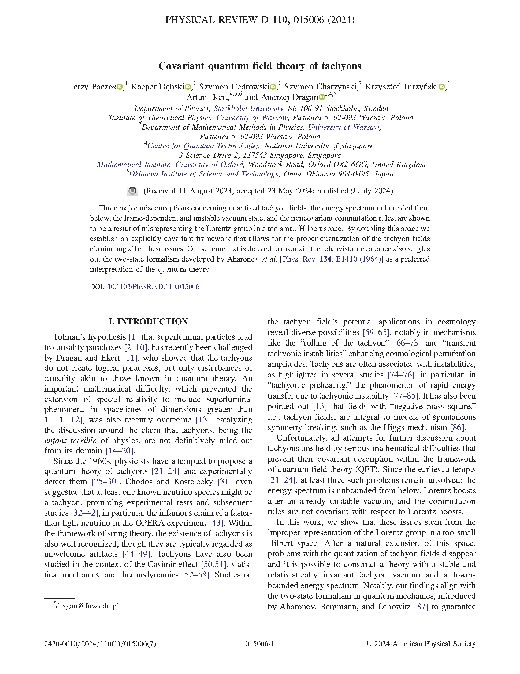 Covariant Quantum Field Theory of Tachyons