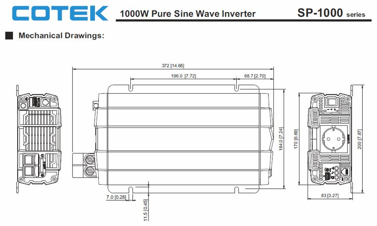 Cotek SP1000-112 1000 Watt 12 Volt Pure Sine Wave Inverter UL Certified