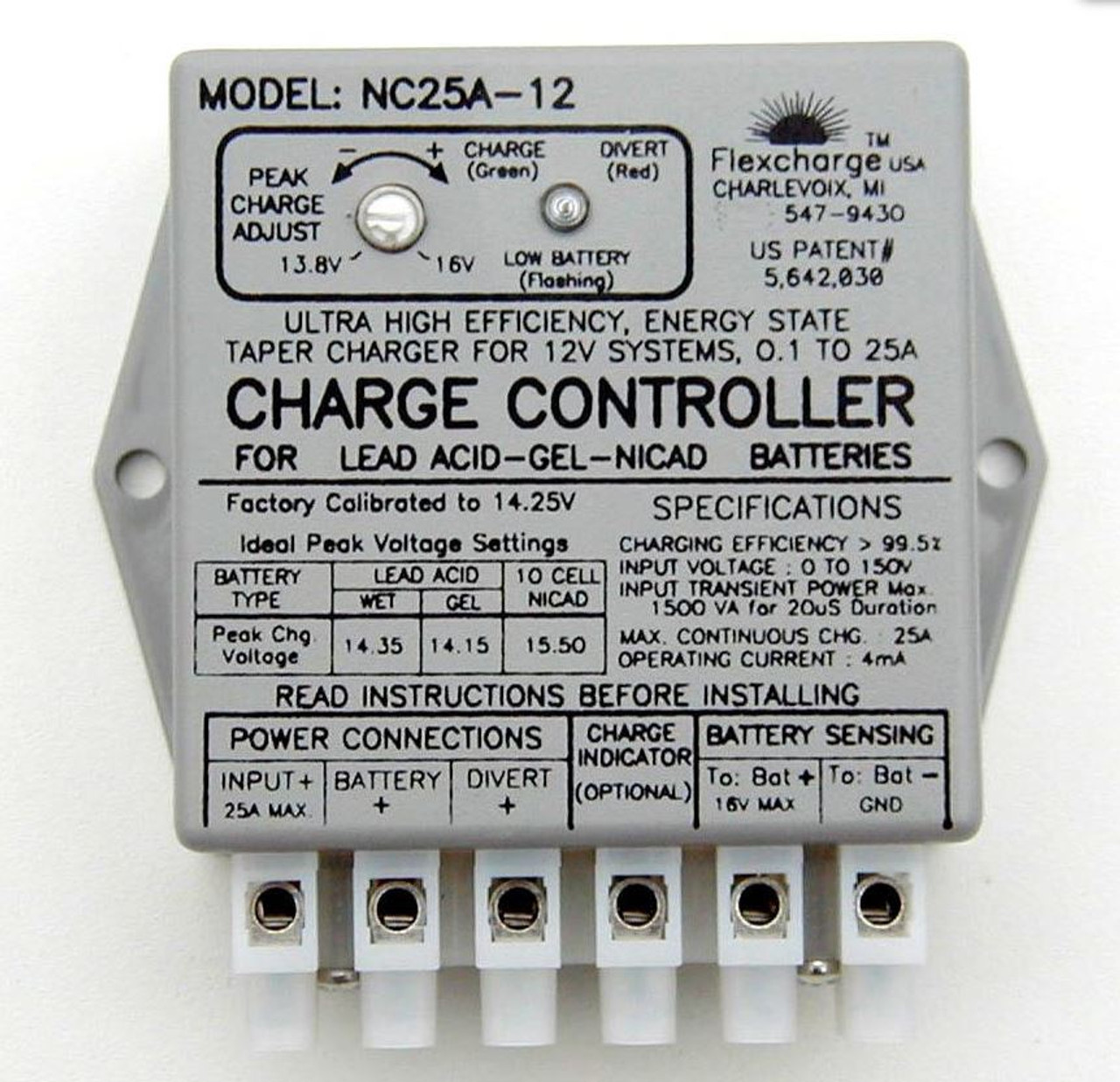 Flexcharge Solar Wind Hydro Turbine Charge Controller NC25A-12 Hybrid 12 Volt US