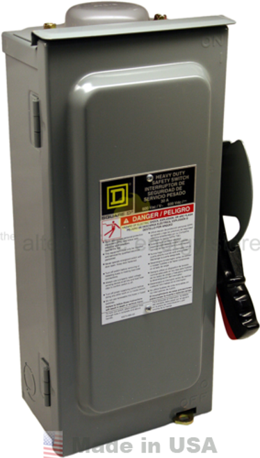 SquareD H361RB 30A, 600V DC Fusible Safety 3-Pole Disconnect Switch, NEMA 3R