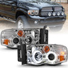 Anzo 111491 - 2002-2005 Dodge Ram 1500 Projector Headlights w/ Halo Chrome Clear Amber