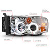 Anzo 111491 - 2002-2005 Dodge Ram 1500 Projector Headlights w/ Halo Chrome Clear Amber