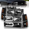 Anzo 111528 - 88-98 Chevrolet C1500 Crystal Headlights w/ Light Bar Black Housing w/ Signal Side Markers 8Pcs