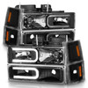 Anzo 111528 - 88-98 Chevrolet C1500 Crystal Headlights w/ Light Bar Black Housing w/ Signal Side Markers 8Pcs