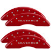 MGP 14173SSILRD - 4 Caliper Covers Engraved Front & Rear Silverado Red finish silver ch