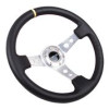 NRG RST-006SL-Y - Reinforced Steering Wheel (350mm / 3in. Deep) Blk Leather w/Circle Cut Spokes & Single Yellow CM