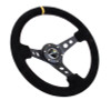 NRG RST-006S-Y - Reinforced Steering Wheel (350mm / 3in. Deep) Blk Suede w/Circle Cut Spokes & Single Yellow CM