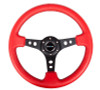 NRG RST-006RR-BS-B - Reinforced Steering Wheel (350mm / 3in. Deep) Red Leather/Blk Stitch w/Blk Spokes (Hole Cutouts)