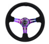 NRG RST-018S-MCBS - Reinforced Steering Wheel (350mm / 3in. Deep) Blk Suede/Blk Stitch w/Neochrome Slits