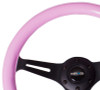 NRG ST-015BK-PK - Classic Wood Grain Steering Wheel (350mm) Solid Pink Painted Grip w/Black 3-Spoke Center