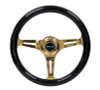 NRG ST-015CG-BK - Classic Wood Grain Steering Wheel (350mm) Black Grip w/Chrome Gold 3-Spoke Center