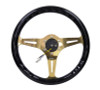 NRG ST-015CG-BK - Classic Wood Grain Steering Wheel (350mm) Black Grip w/Chrome Gold 3-Spoke Center