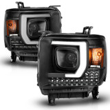 Anzo 111450 - 2014-2015 Gmc Sierra 1500HD Projector Plank Style Headlight Black W/ Drl