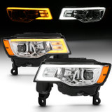 Anzo 111419 - 2017-2018 Jeep Grand Cherokee Projector Headlights w/ Plank Style Switchback - Chrome w/ Amber