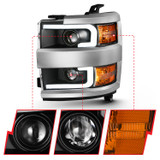 Anzo 111359 - 2015-2016 Chevrolet Silverado Projector Headlights w/ Plank Style Design Black w/ Amber