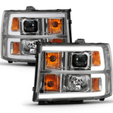 Anzo 111483 - 2007-2013 Gmc Sierra 1500 Projector Headlight Plank Style Chrome w/ Clear Lens Amber