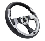 NRG RST-001SL - Reinforced Steering Wheel (320mm) Blk w/Silver Trim & 5mm 3-Spoke