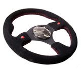 NRG RST-007S - Reinforced Steering Wheel (320mm) Blk Suede w/Dual Buttons