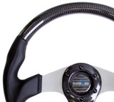 NRG ST-013CFSL - Carbon Fiber Steering Wheel (350mm) Silver Oval Shape w/Leather Trim