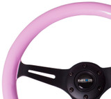 NRG ST-015BK-PK - Classic Wood Grain Steering Wheel (350mm) Solid Pink Painted Grip w/Black 3-Spoke Center