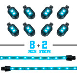 XKGLOW XK034001-AB - XK Glow Strips Single Color  LED Accent Light Motorcycle Kit Light Blue - 8xPod + 2x8In