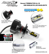 Race Sport H1TLED - H1 Fan-less LED Conversion Headlight Kit with Pin Point Projection Optical Aims and Shallow Mount Design Terminator Series  Lighting Race Sport H1TLED - H1 Fan-less LED Conversion Headlight Kit with Pin Point Projection Optical Aims and Shallow Mount Design Terminator Series  Lighting