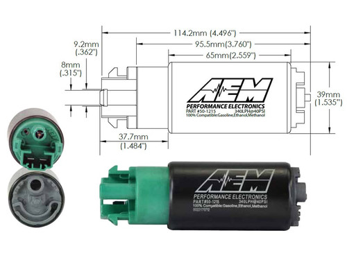 AEM 50-1215 - 340LPH 65mm Fuel Pump Kit w/ Mounting Hooks - Ethanol Compatible