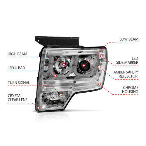Anzo 111264 - 2009-2014 Ford F-150 Projector Headlights w/ U-Bar Chrome Anzo 111264 - 2009-2014 Ford F-150 Projector Headlights w/ U-Bar Chrome