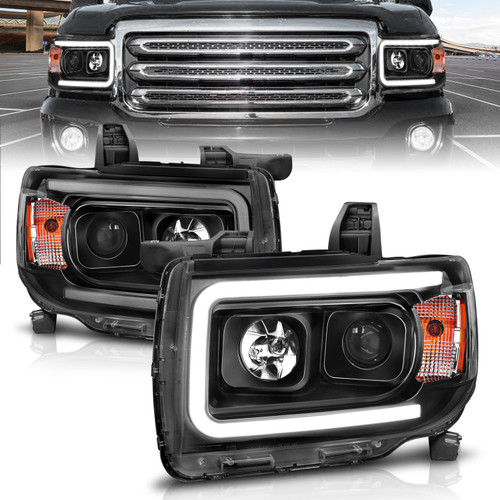 Anzo 111381 - 2015+ GMC Canyon Projector Headlights w/ Plank Style Design Black w/ Amber
